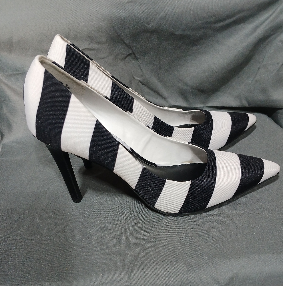 Black and White Striped Heels